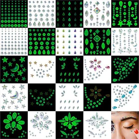 12Sets Noctilucent Face Jewels-Luminous Face Gems- Hallow