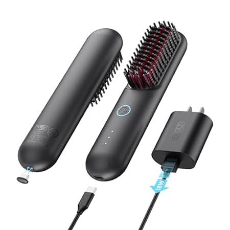 TYMO Porta Cordless Hair Straightener Brush， Portable Min