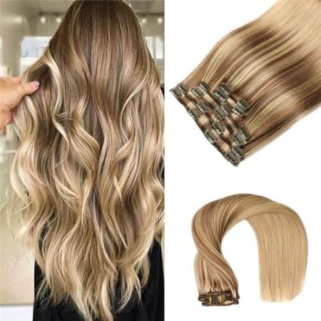 VINBAO Clip in Hair Extensions Human Remy Hair 20 Inch 6p