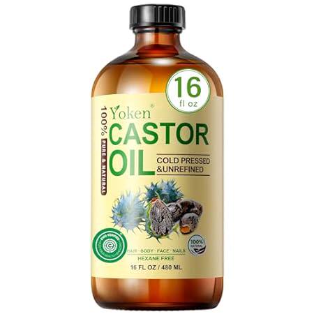 Yoken Pure Castor Oil Glass Bottle 16 fl oz 100% Natural