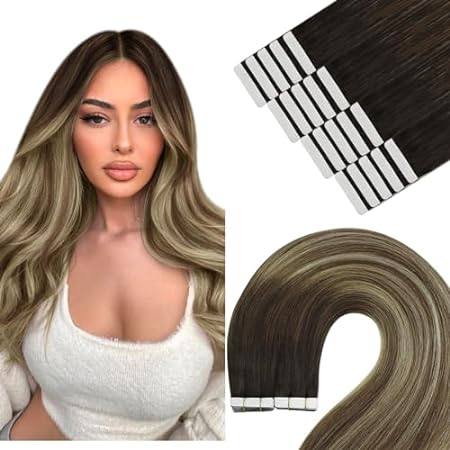 YoungSee Human Hair Tape in Extensions Balayage Dark Brow