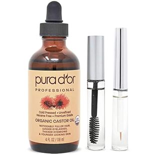 PURA D'OR Organic Castor Oil (4oz + 2 BONUS Pre-Filled Ey