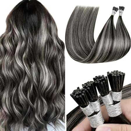 LaaVoo I Tip Hair Extensions Human Hair Natural Black Mix