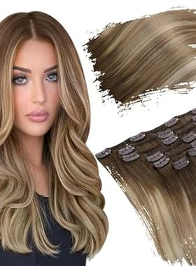 Ugeat Hair Extensions Real Human Hair Clip ins Balayage C