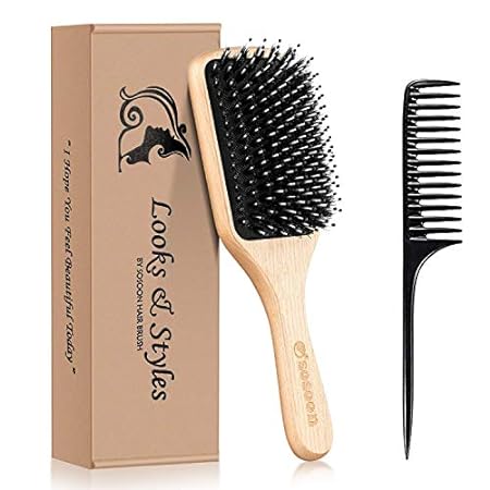Hair Brush, Sosoon Boar Bristle Paddle Hairbrush for Long