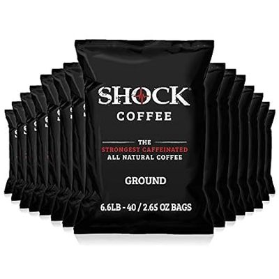 Shock Coffee Ground Stay Fresher Packs. The Strongest Caf