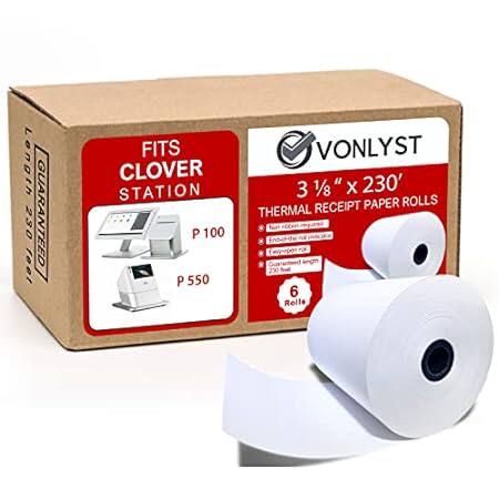 Thermal Receipt Paper Rolls 3 1/8 x 230' for Clover Stat
