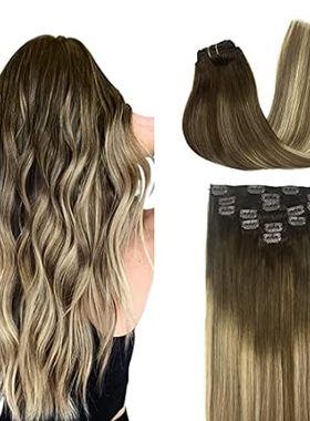 DOORES Hair Extensions Real Human Hair， Balayage Walnut B