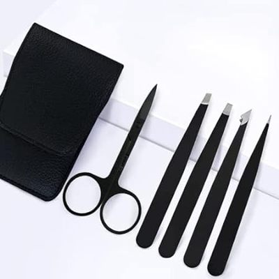 Tweezers Set 5 in 1， Stainless Steel Tweezers and Eyebrow