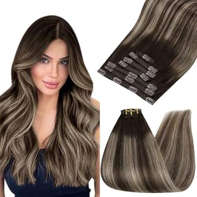 YoungSee Clip in Hair Extensions Brown Balayage Human Hai