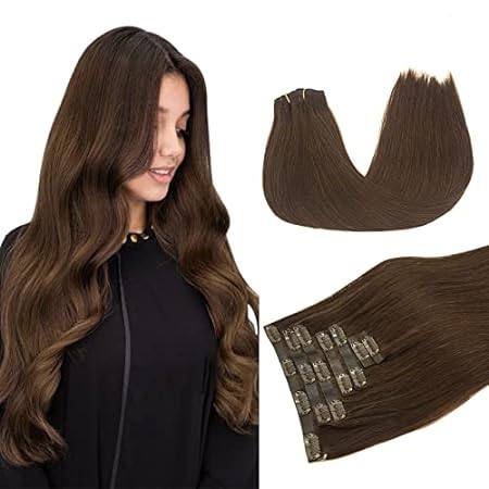 DOORES Hair Extensions Seamless Clip in Human Hair， Choco