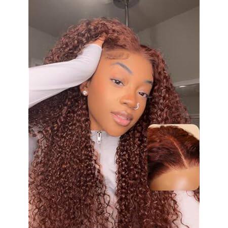 UNICE 20 inch Reddish Brown Curly Bye Bye Knots Wig 7x5 P