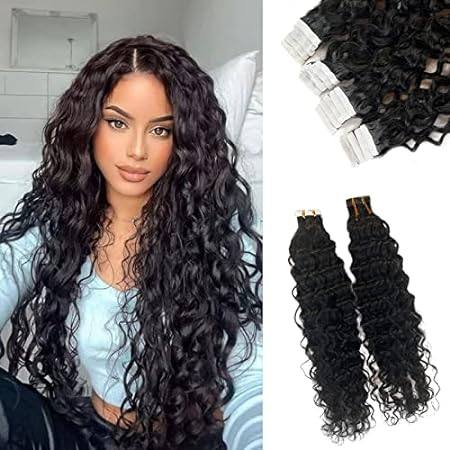 Tape in Hair Extensions Water Wave Real Human Hair Skin W