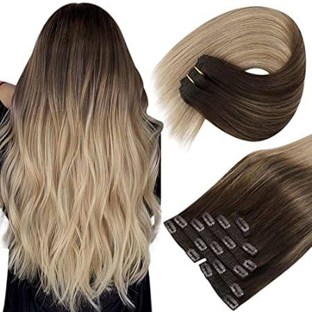 Sunny Ombre Clip in Hair Extensions Human Hair Dark Roots