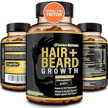 Hair + Beard Growth Vitamins for Men | Biotin 10，000mcg，