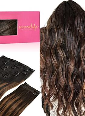 WENNALIFE Clip in Hair Extensions， 150g 14 Inch 9pcs Bala