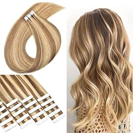 Tape In Hair Extensions #8 Camel Brown Mixed with Bleach