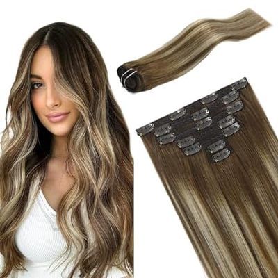 Clip in Hair Extensions Chestnut Brown Balayage to Platin