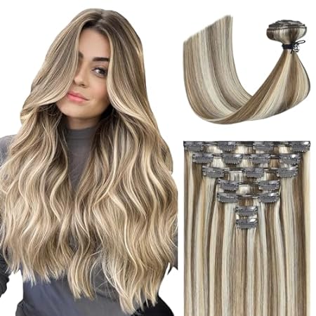 Blonde Hair Extensions Real Human Hair Clip in， 14 Inch 1