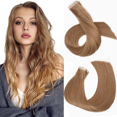 Light Brown Tape in Hair Extensions Human Hair，16 Inch Hu