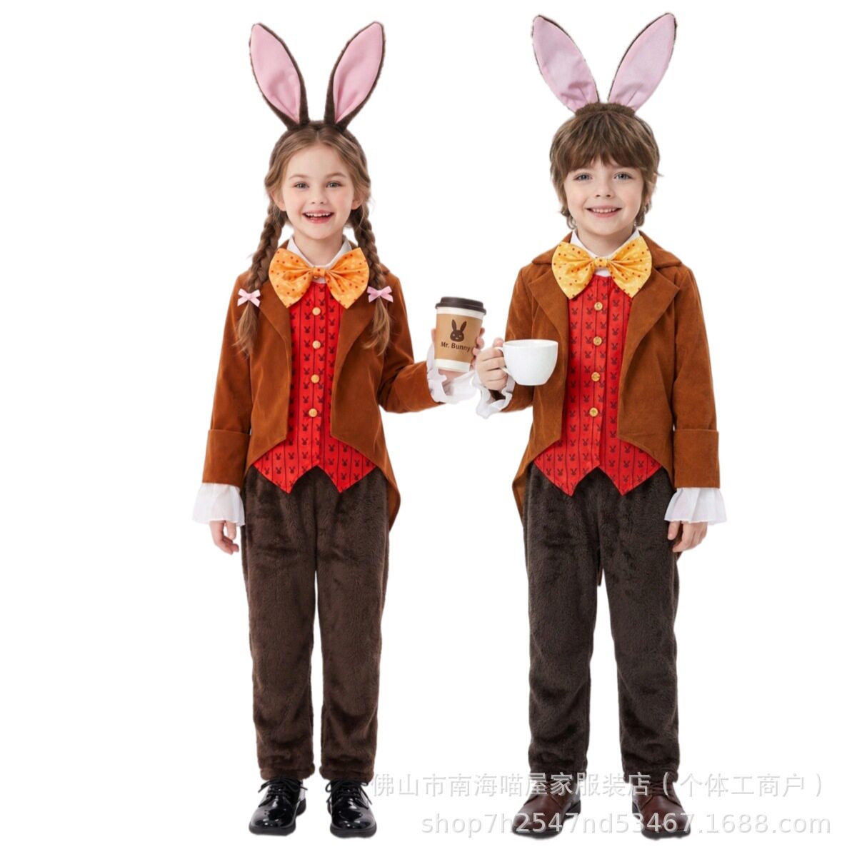 万圣节新款儿童闹钟兔子先生COS爱丽丝梦游仙境2兔子动物表演服装图片