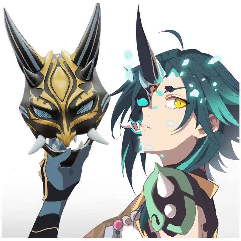 原神魈头套 恐怖鬼魅面罩护法夜叉大将万圣节cos乳胶面具直播道具