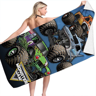 Monster Jam沙滩巾超细纤维双面绒沙滩巾游泳浴巾百变方巾沙滩巾