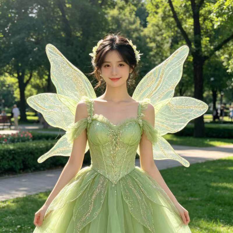 现货绿色蝴蝶翅膀精灵服装花仙子天使儿童摄影服装森系六一61演出