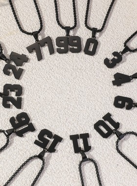 电商简约时尚不锈钢双面数字吊坠项链男女个性嘻哈风钛钢饰品