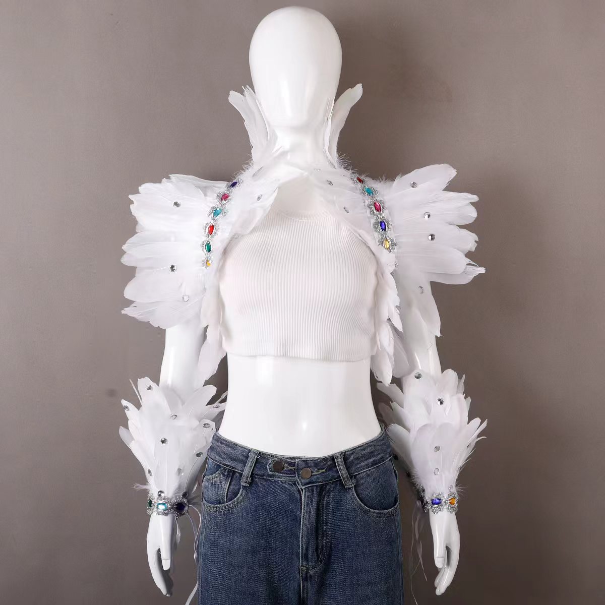 羽毛披肩加羽毛袖口羽毛马甲假领子万圣节派对舞会装扮服装配饰