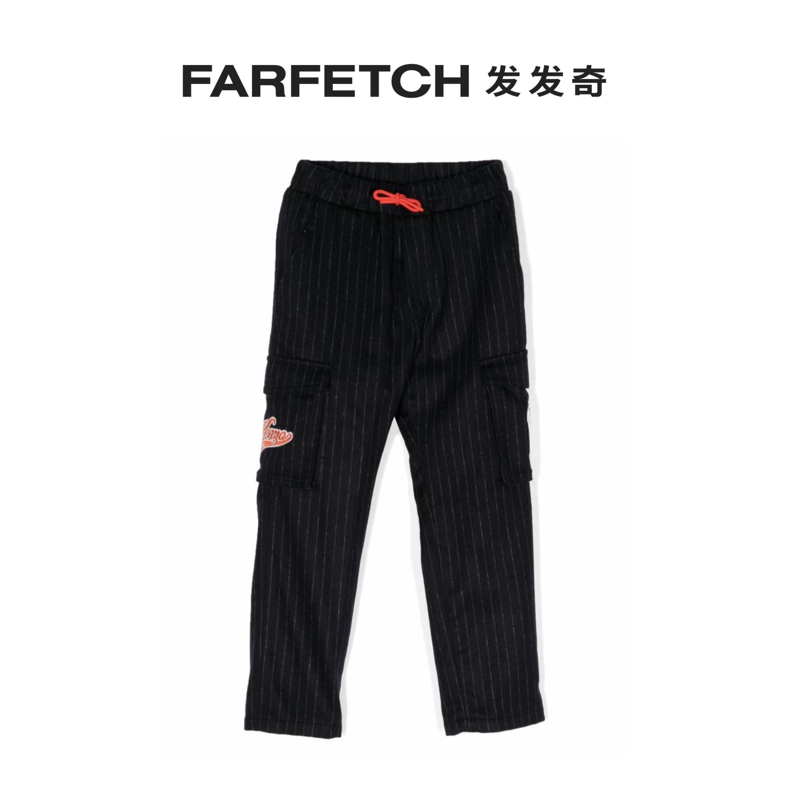 KENZO童装Tod logo-patch pinstripe-pattern trousers发发奇