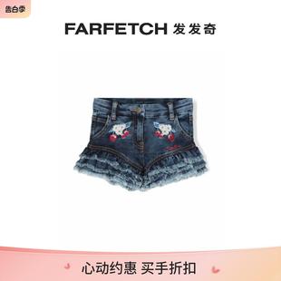 Monnalisa童装 Sale FARFETCH发 Final 花卉刺绣束腰伞摆牛仔短裤