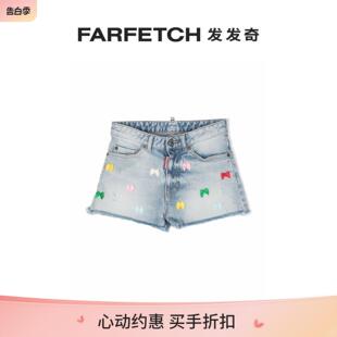 蝴蝶结贴花牛仔短裤 Dsquared2童装 FARFETCH发发奇