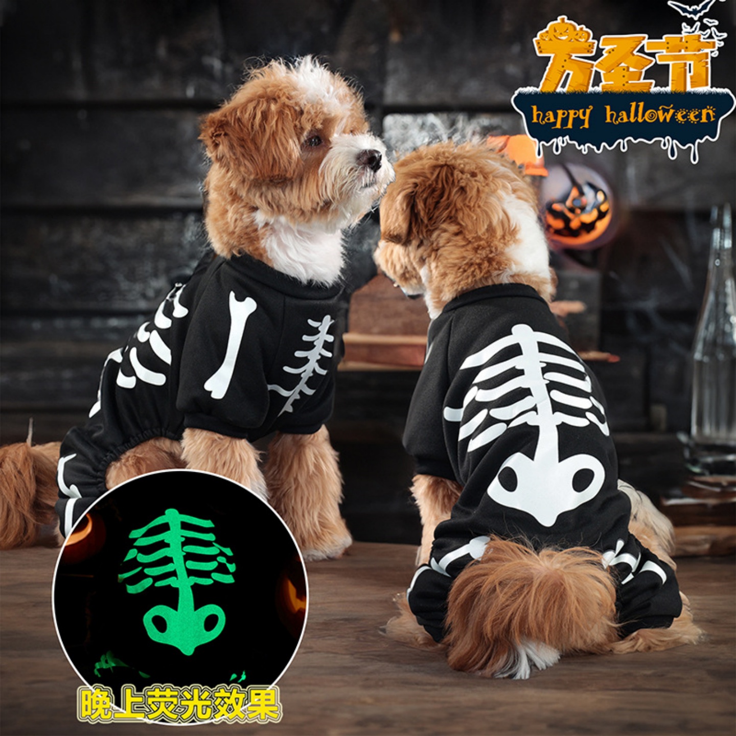 宠物衣服新款狗狗猫咪万圣节夜光骷髅骨头装饰道具搞怪变身cos服