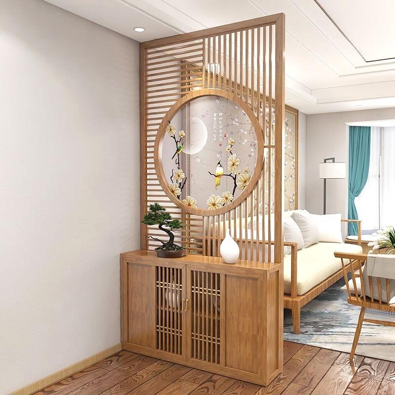 新中式实木入户门厅玄关隔断屏风储物鞋柜简约现代遮挡置物架家用
