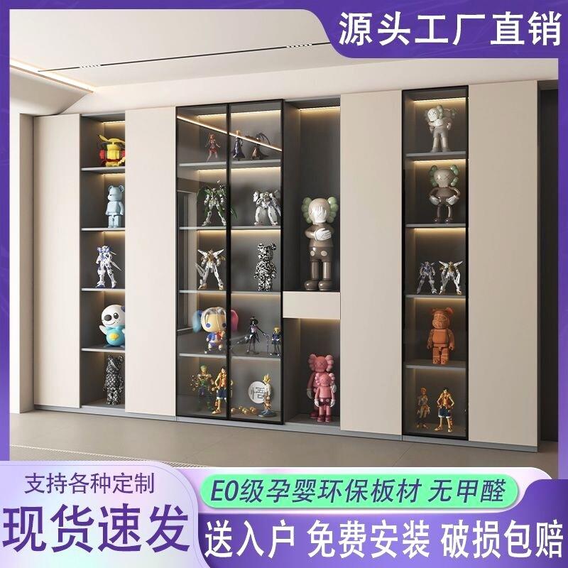 实木手办柜玻璃门柜定制家庭展示柜客厅可收纳乐高模型陈列置物柜图片