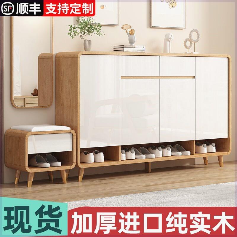 纯实木鞋柜家用门口玄关柜一体靠墙入户大容量加厚背板门厅阳台柜