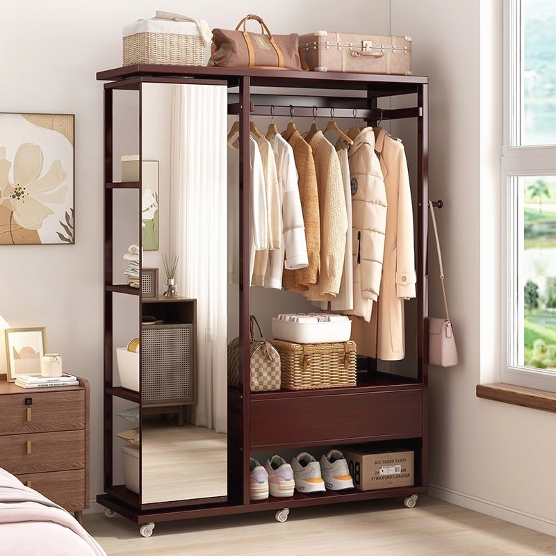 衣帽架可移动带镜子鞋架一体旋转穿衣镜挂衣架落地卧室家用全身镜