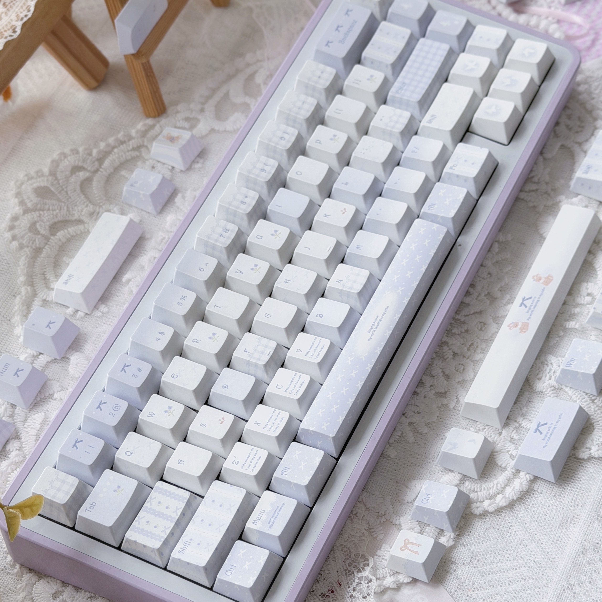 wy外设蓝调花墙键帽新原厂高度简约个性可爱适配机械键盘小全套