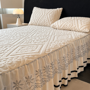 塔芙绒牛奶绒床裙三件套珊瑚绒加绒床罩单件法兰绒床单带裙边冬季