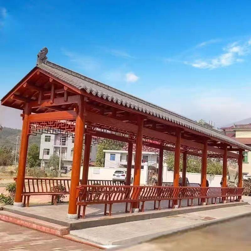 防腐木户外长廊古建连廊仿古休闲凉亭中式文化走廊实木庭院亭子