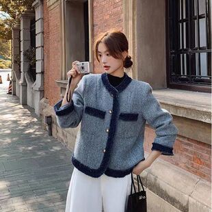 内里充绒加厚蓝色法式小香短外套女冬装新款气质加厚保暖高级感