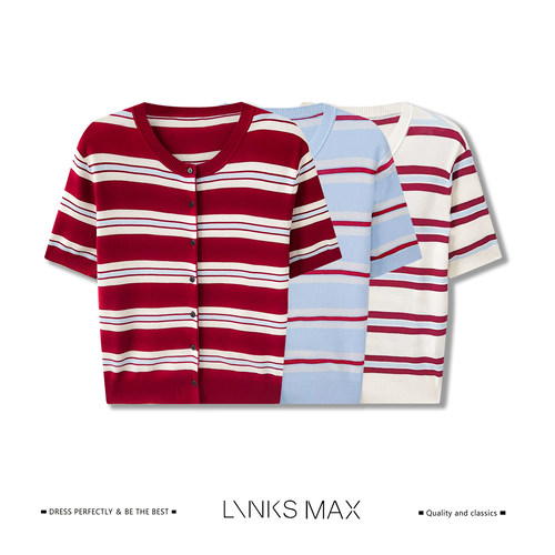 Links Max 【钱老板专属】复古条纹天丝醋酸棉凉感针织短袖 63101
