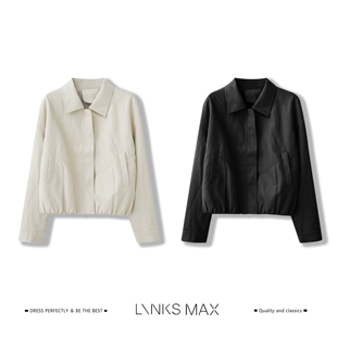 Links Max【钱老板专属】极简柔软挺阔感翻领夹克型皮衣26197