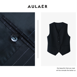 AULAER 【钱老板专属】绵羊毛高级斜纹纹理V领叠穿马甲ALE351118