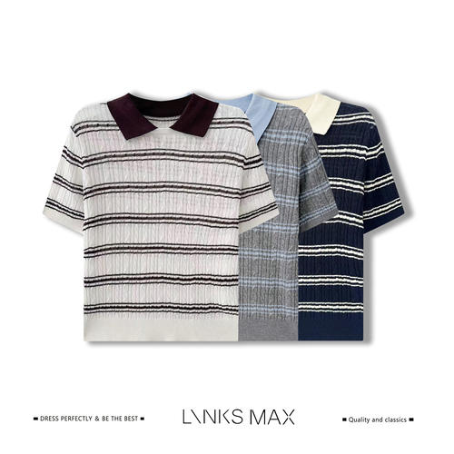 【钱老板专属】 Links Max 复古条纹天丝亚麻Polo领针织衫63576