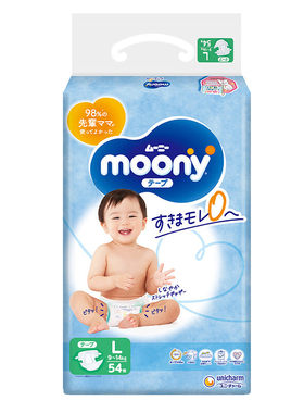 MOONY尤妮佳畅透系列不湿透气纸尿裤L54片（9-14kg）