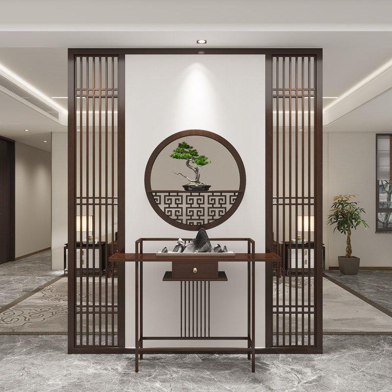 屏风入户进门玄关客厅酒店装饰隔断办公家用背景墙茶室全实木遮挡