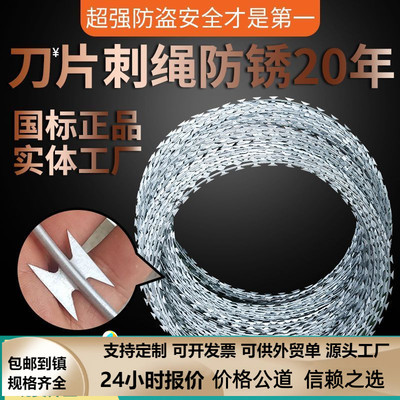 刀片刺绳不锈钢滚笼刀片防护网刺网带刺铁丝防盗防爬刺围墙防爬网
