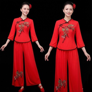 新款中老年健身运动广场舞服装女春夏秋长袖套裙秧歌服演出服